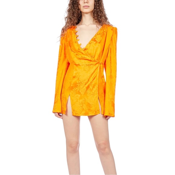 The Attico Caravan Rose Satin Jacquard Mini Dress (Sz IT 38 / US 0) Orange - Picture 3 of 16